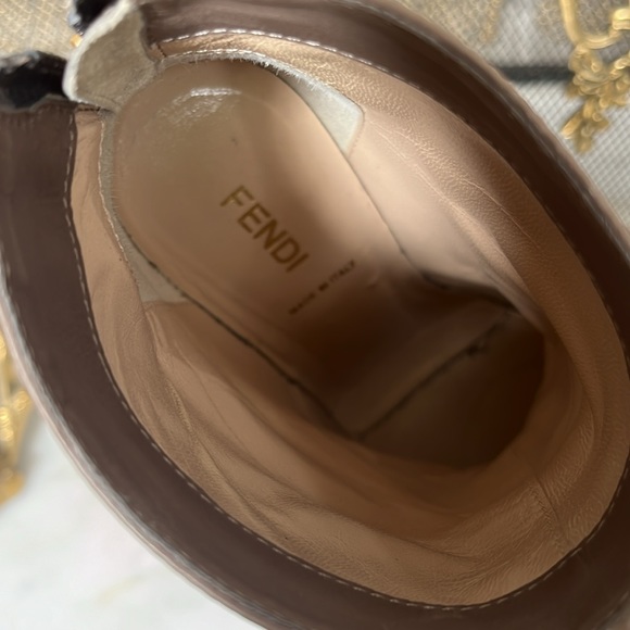 FENDI Fendista Taupe & Black Leather Platform Ankle Boots, Size 35 - Picture 9 of 16